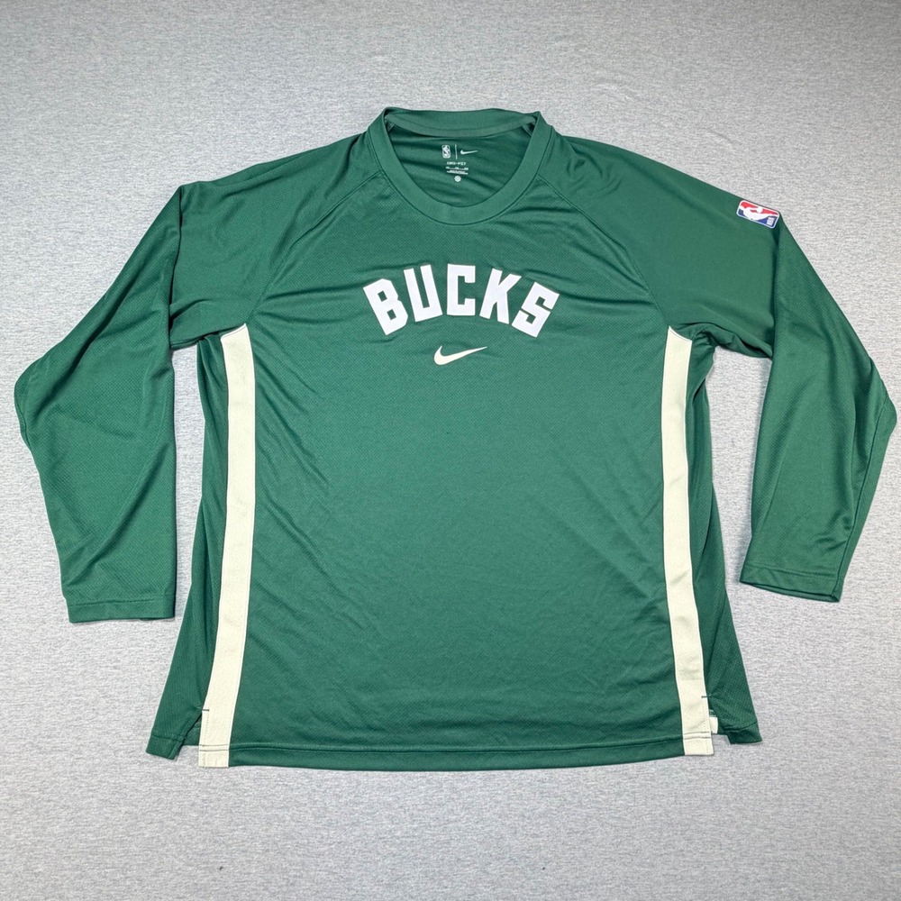 Nike Milwaukee Bucks NBA Mens XXL Long Sleeve Dri-FIT Shooting Shirt Green